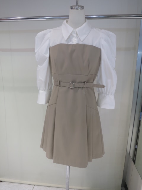 dazzlin レイヤードシャツミニワンピース M ベージュ 長袖レイヤードシャツミニワンピース（ワンピース）｜dazzlin