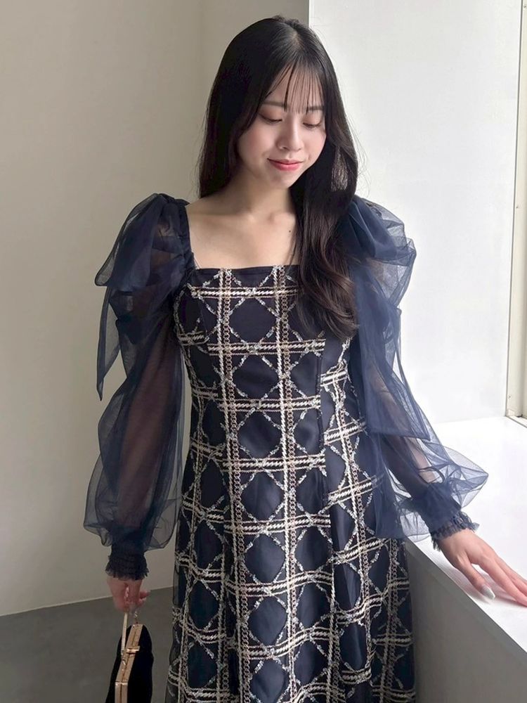 dazzlin レースリボンオフショルドレス ネイビー SALE】dazzlin 【20周年記念復刻】レースリボンオフショルドレス