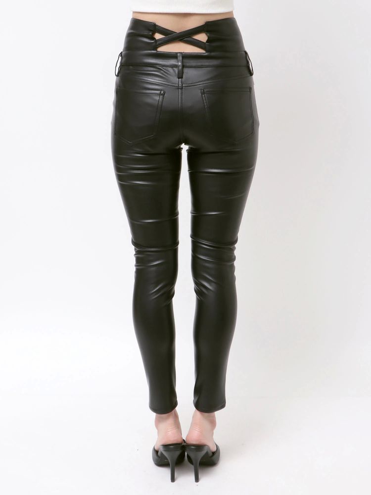 GYDA ハイウエストBACKクロスフェイクレザーパンツ 0725407190|apricot