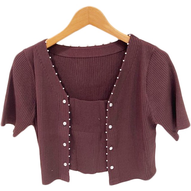 50%OFF]COCO DEAL フェイクレイヤー2WAYビジューニット|apricot