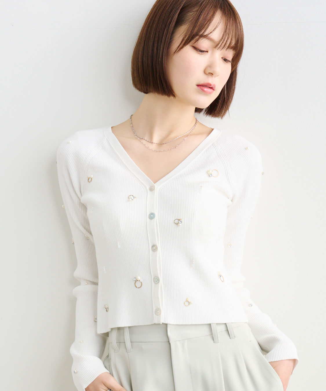 COCODEAL Vネックビジューニットカーディガン 76233255|apricot online