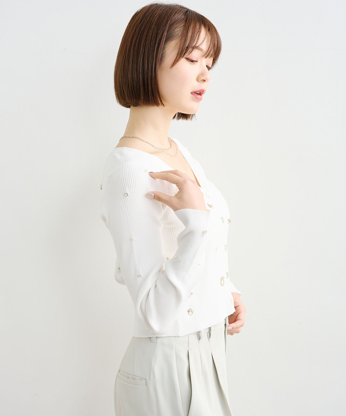 COCODEAL Vネックビジューニットカーディガン 76233255|apricot online
