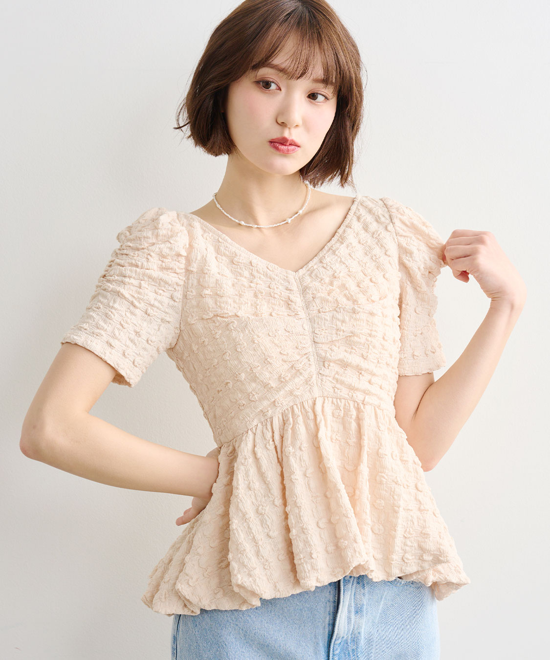 COCODEAL バルーンペプラムカットソートップス 76221391|apricot
