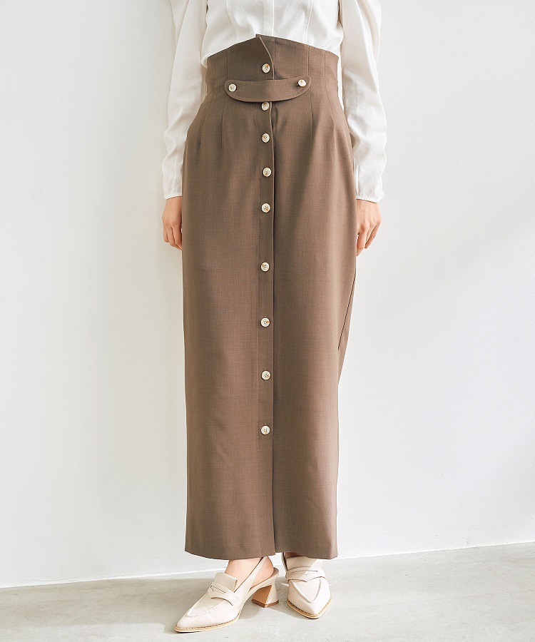 SALE】COCODEAL 折り返しウエストフロント釦ペンシルスカート 75117091