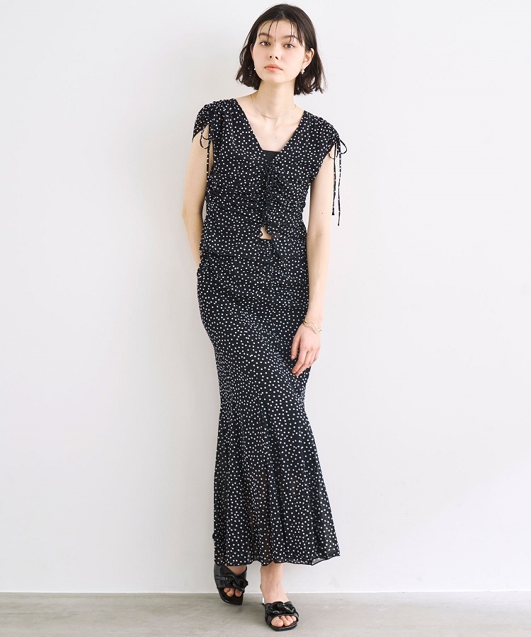 COCODEAL メッシュプリントギャザーワンピース 75215305|apricot