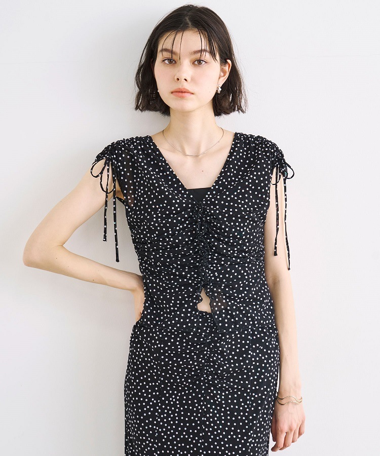 COCODEAL メッシュプリントギャザーワンピース 75215305|apricot