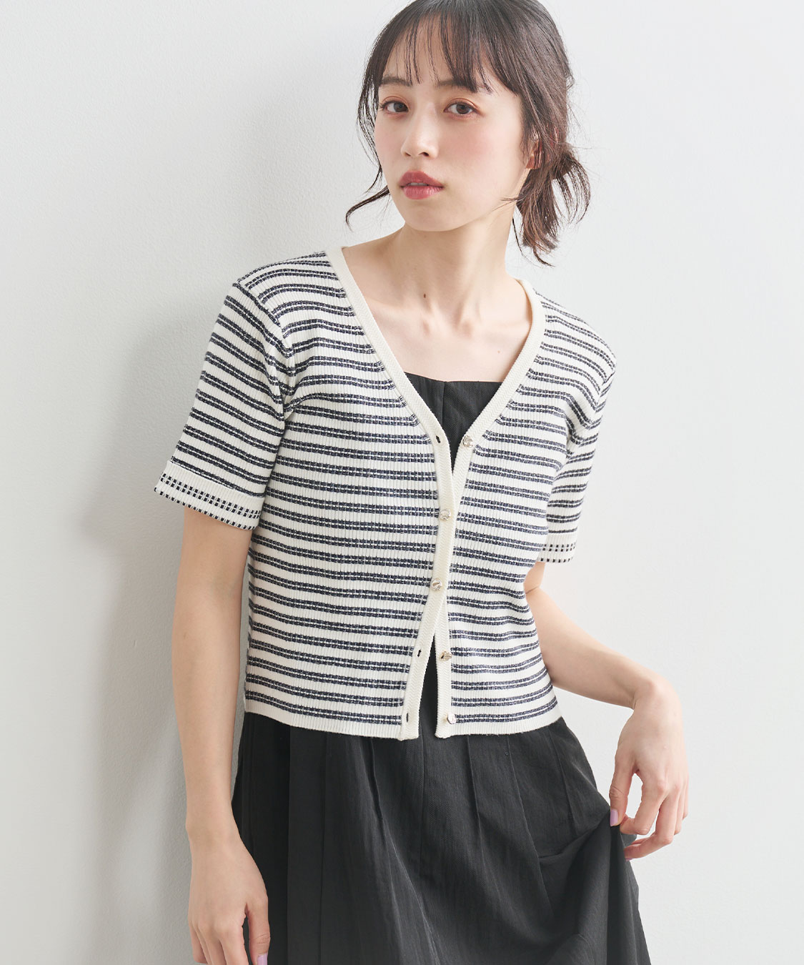 COCODEAL ボーダーリブニットカーディガン 76333489|apricot online shop