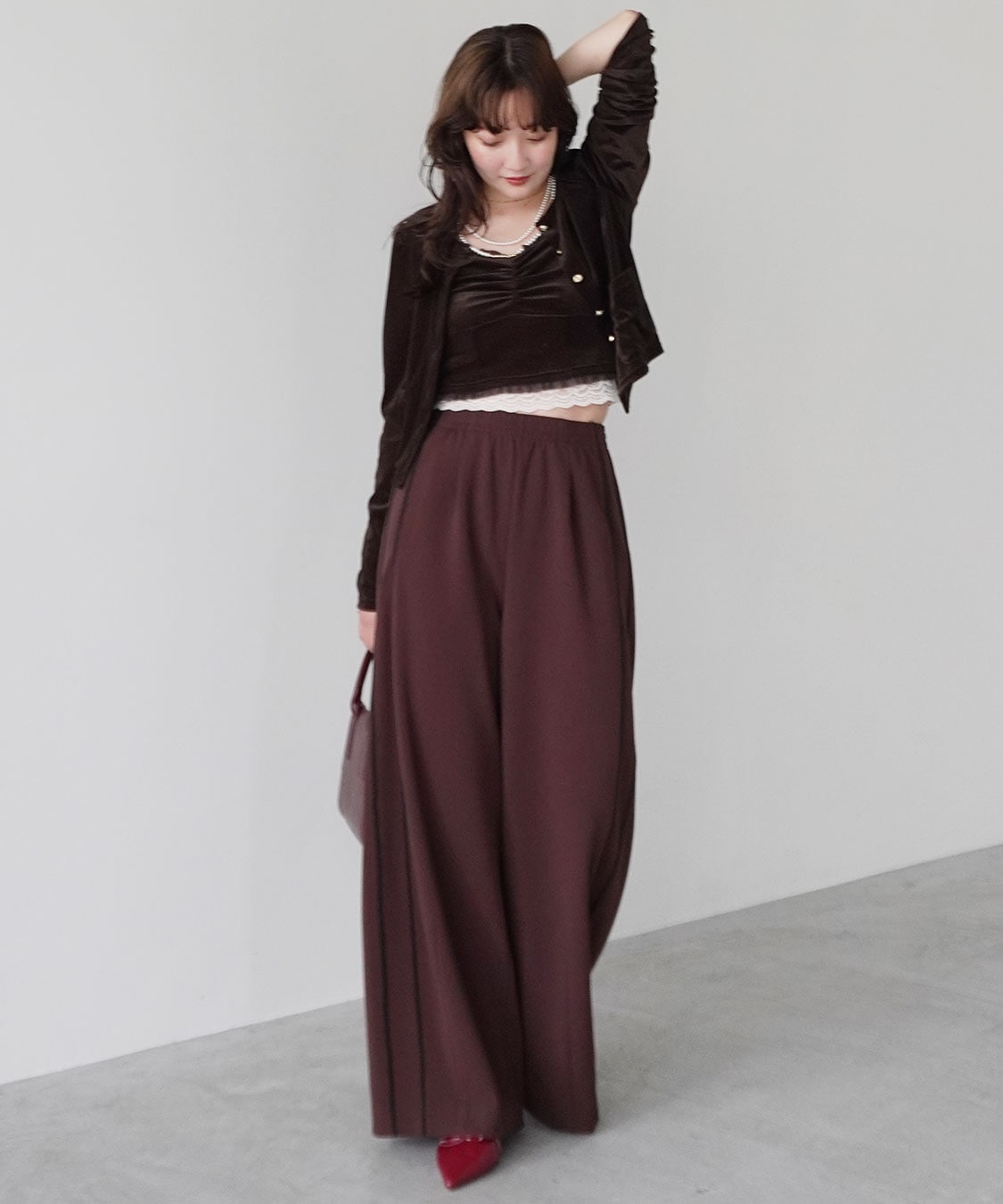 COCODEAL ショート丈ベロアカーディガン 75521182|apricot