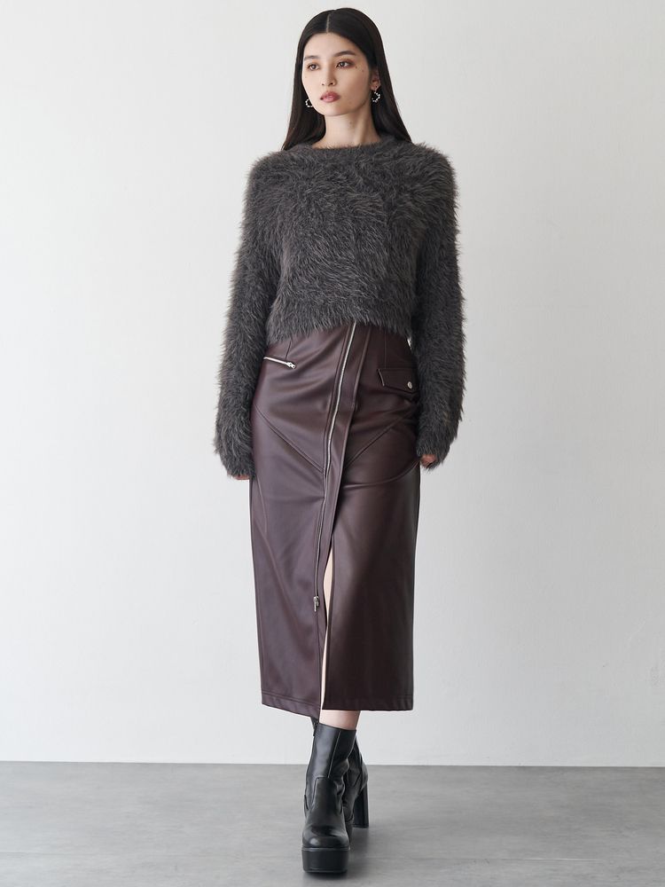 TRUSSARDI レザー　スカート MURUA ZIPスリットフェイクレザースカート 0125508052|apricot