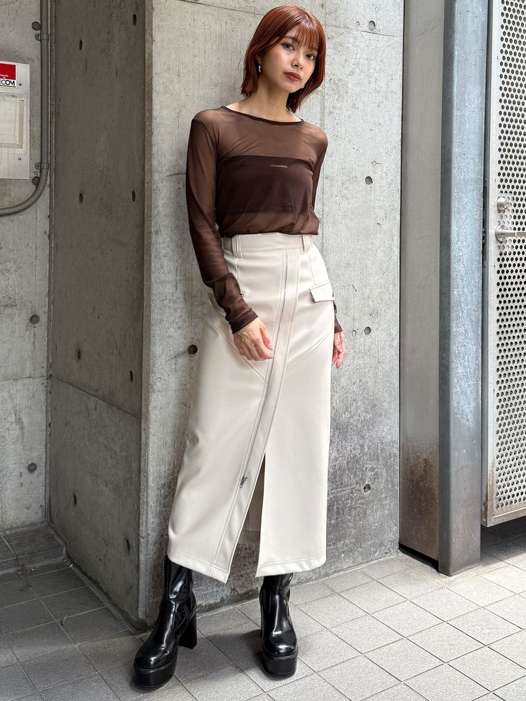 MURUA ZIPスリットフェイクレザースカート 0125508052|apricot online shop