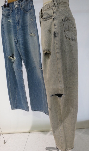 ハイウエスト GG Stitch Barrel Leg ダメージデニムパンツ ハイウエストGG Stitch Barrel Leg ダメージデニムパンツ