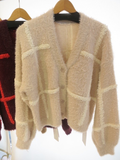 vingtrois 立体ジャガード格子柄ニットカーディガン 再入荷 923-14130