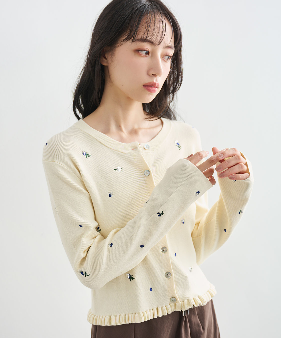COCODEAL フラワーモチーフニットカーディガン 76633215|apricot