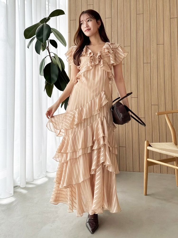 ダズリン　バリエフルイドワンピース　新品 SALE】 dazzlin バリエフルイドワンピース 0225203054|apricot