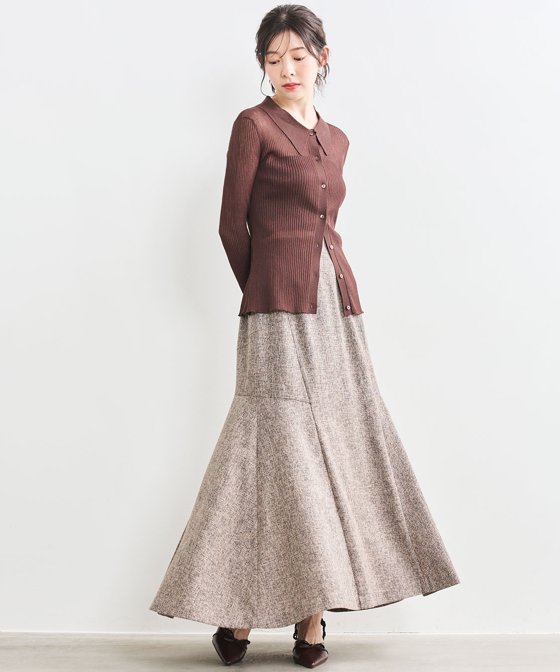 COCODEAL ラインデザインツィードマーメイドスカート 75517153|apricot