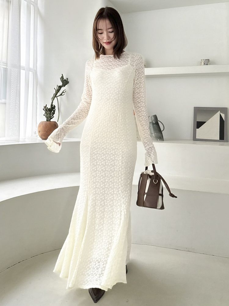 SALE】 dazzlin バックリボンレースワンピース 0225203020|apricot