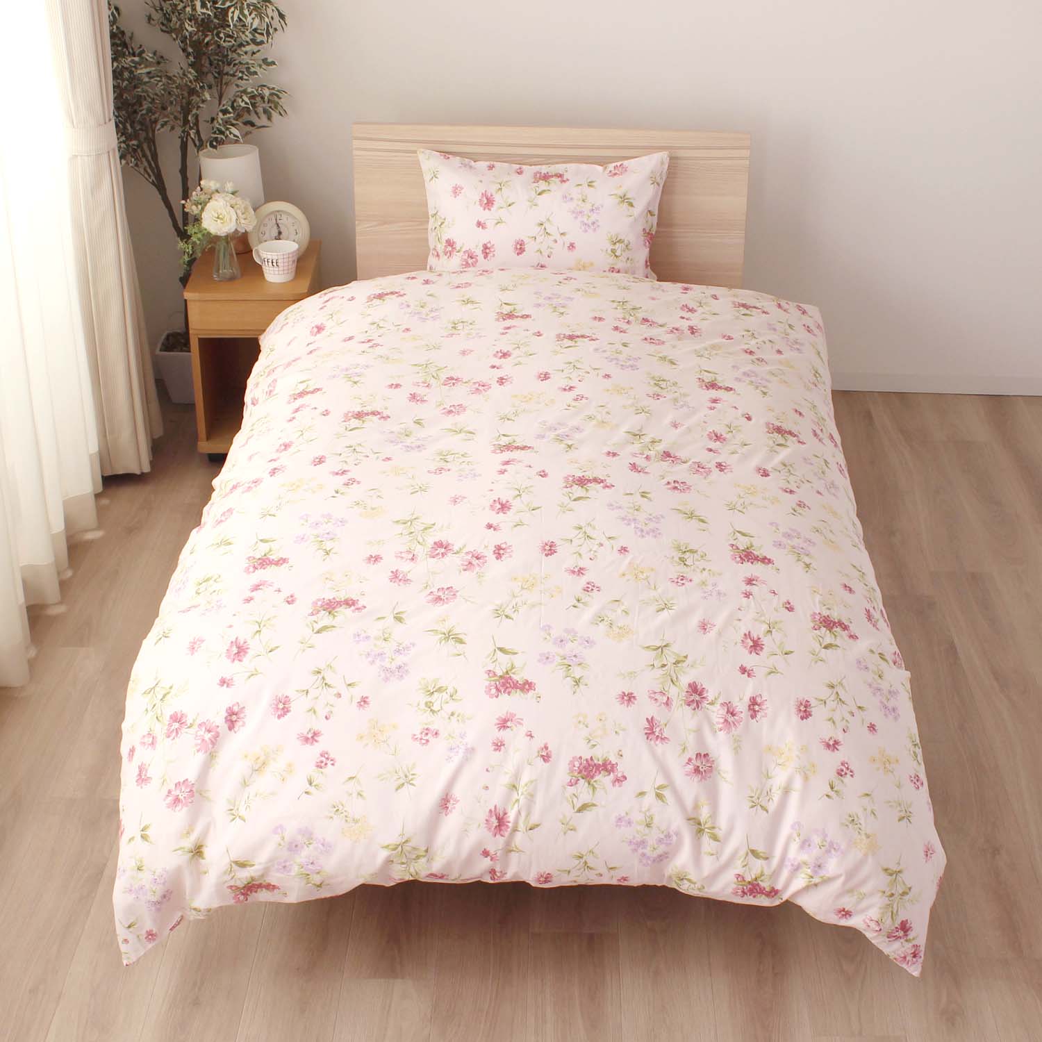 両サイドファスナー 掛ふとんカバー ピンク ブルー 綿100％ ボタニカルガーデン 着脱簡単
