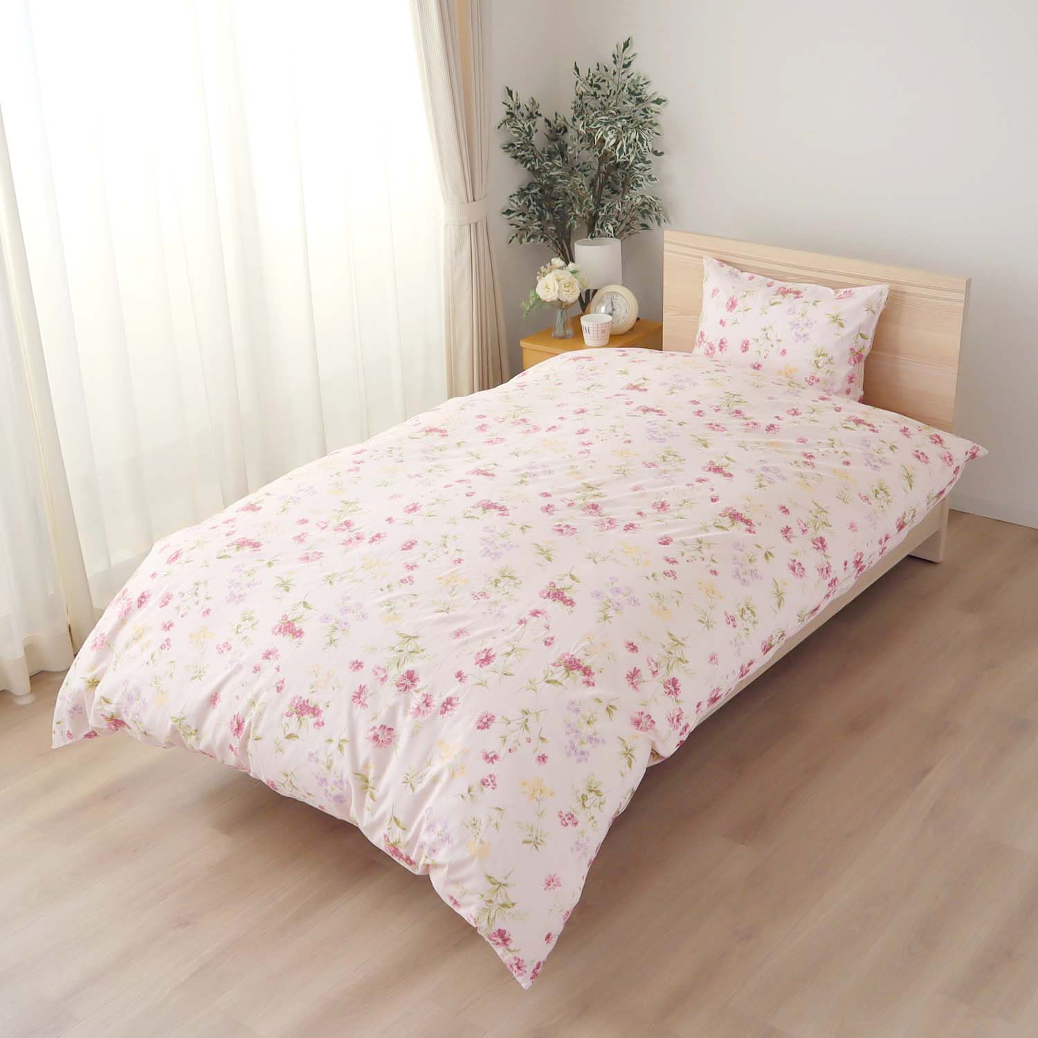 両サイドファスナー 掛ふとんカバー ピンク ブルー 綿100％ ボタニカルガーデン 着脱簡単