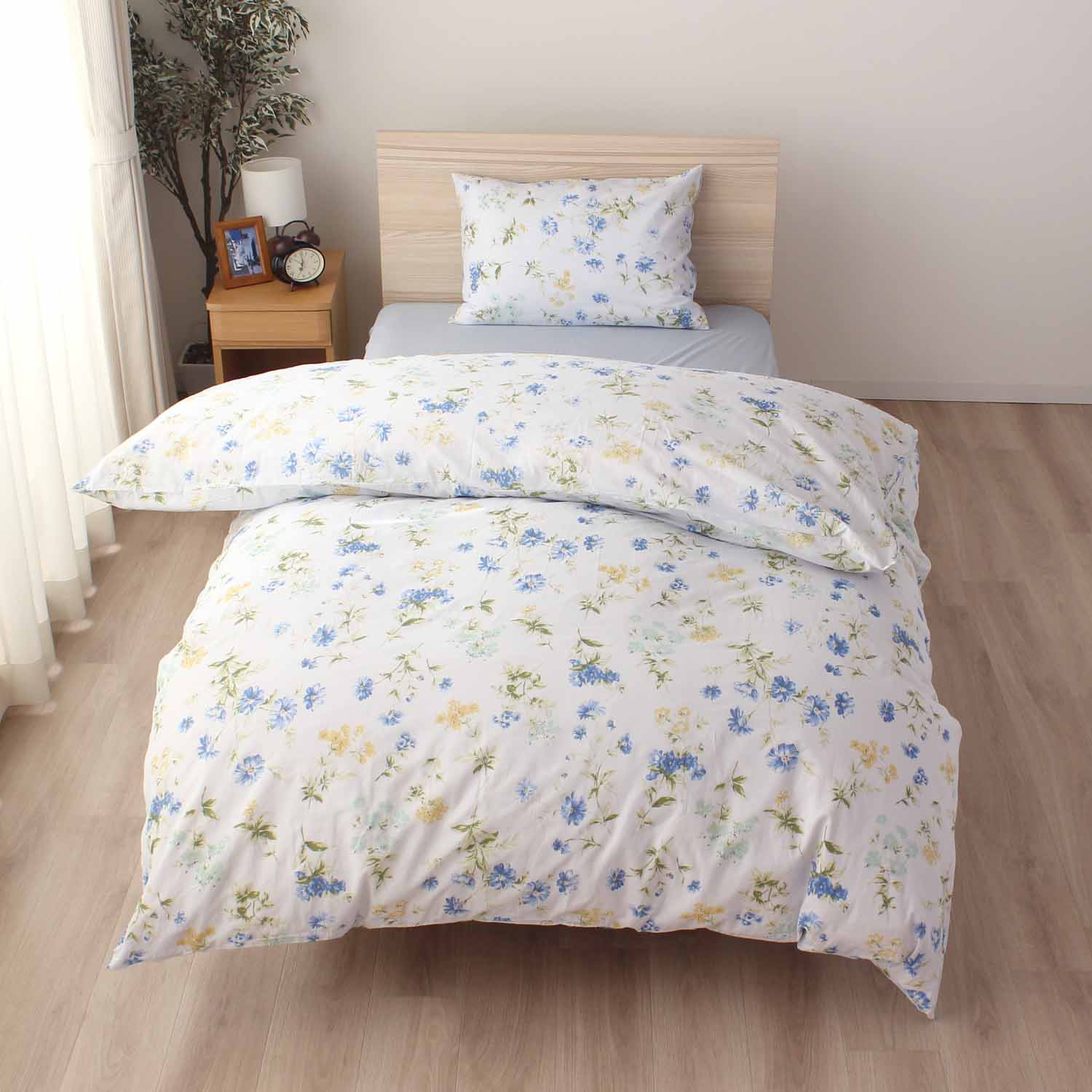両サイドファスナー 掛ふとんカバー ピンク ブルー 綿100％ ボタニカルガーデン 着脱簡単