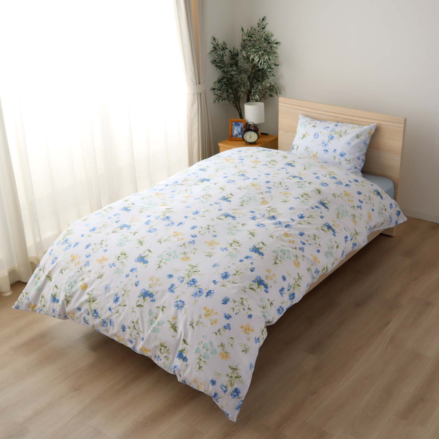 両サイドファスナー 掛ふとんカバー ピンク ブルー 綿100％ ボタニカルガーデン 着脱簡単