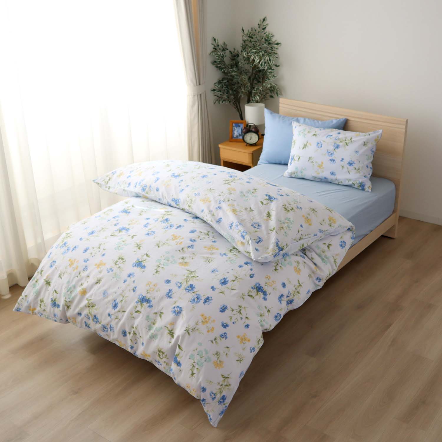 両サイドファスナー 掛ふとんカバー ピンク ブルー 綿100％ ボタニカルガーデン 着脱簡単