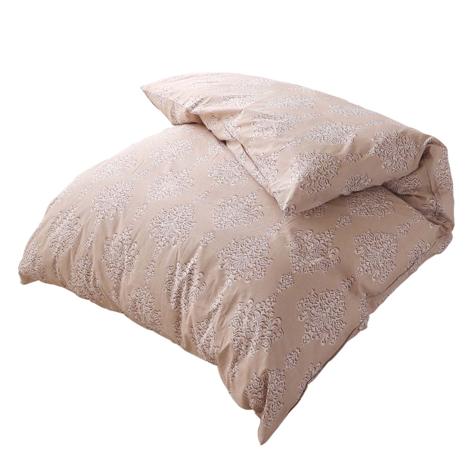 両サイドファスナー 掛ふとんカバー ブルー ベージュ 綿100％ ダマスク 着脱簡単