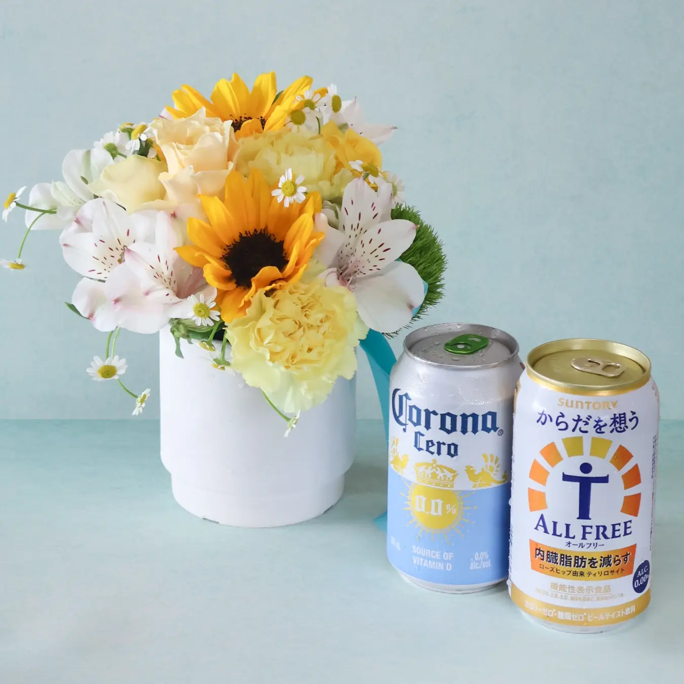【父の日】ひまわりのアレンジメント  体に優しいノンアルセット