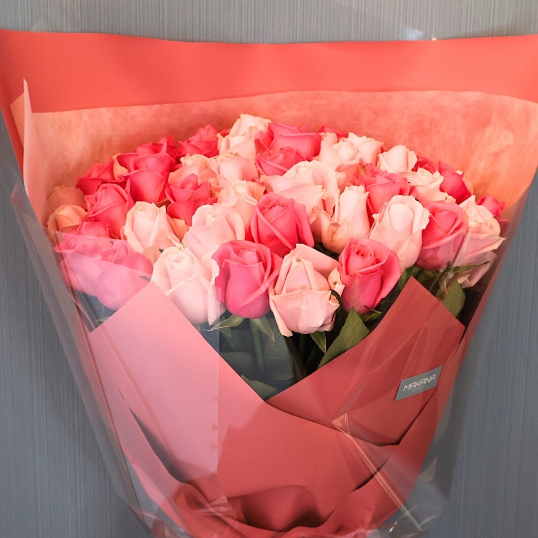 お祝い花束(ロング)「バラ ピンクミックス50」