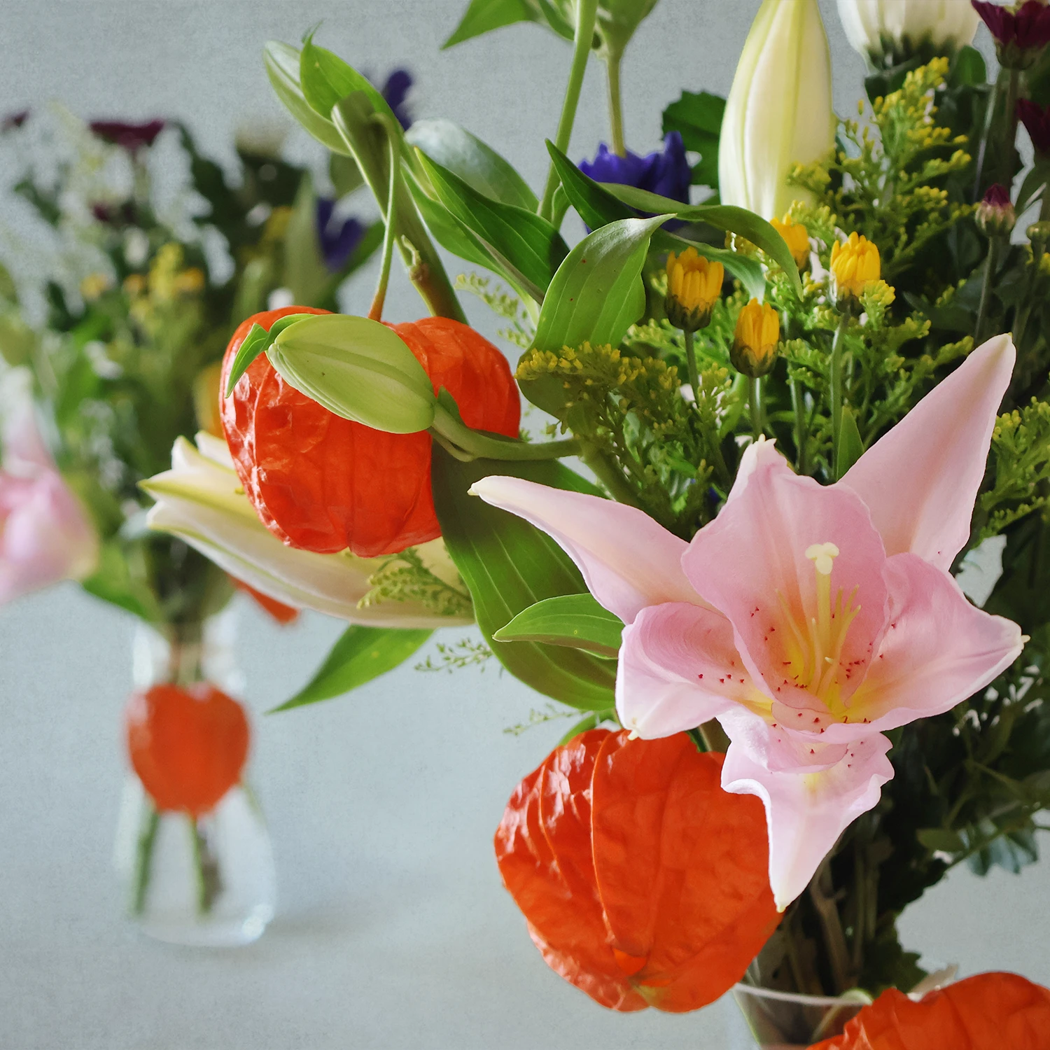 【8月限定】ほおずき迎え花 一対セット （花瓶付き）