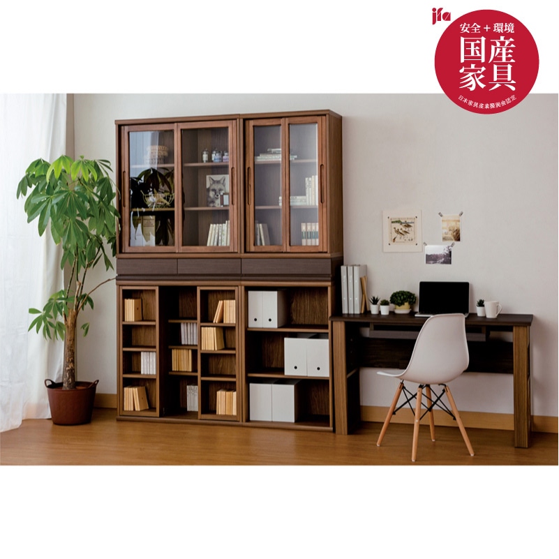 小島工芸 書棚引き戸ガラス ガラス扉付きシンプルラック・本棚（本棚