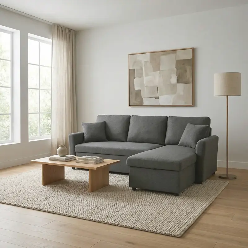 はっ水加工、収納付きカウチソファベッド