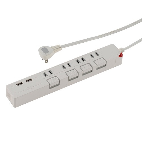 USBポート付電源タップ 4個口/2USB 1.5m ホワイト｜HS-T1431W 00-1431