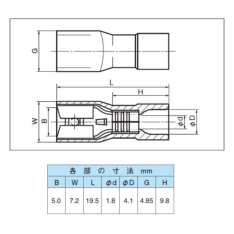 ニチフ 差込形接続端子 TMEDN480809-FA 100個入｜TMEDN480809F