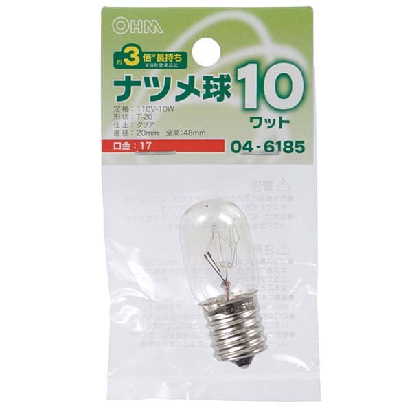 長寿命ナツメ球 10W クリア 口金E17｜LB-T0710-CLL 04-6185｜通販なら