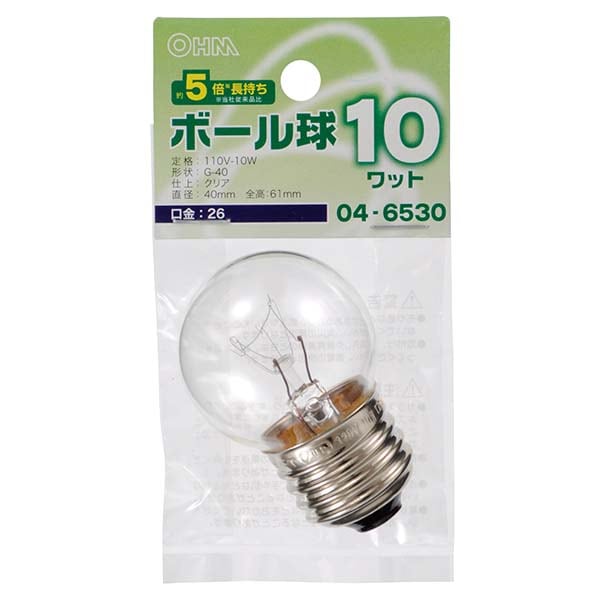 白熱球 ミニボール形 G40 E26 クリア 10W 長寿命｜LB-G4610-CLL 04