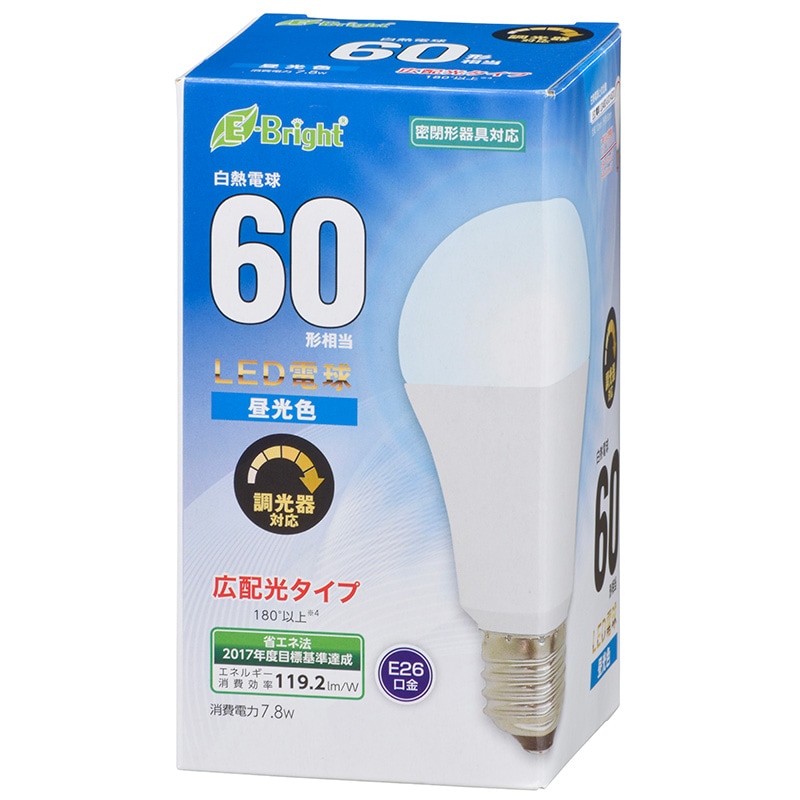 LED電球 E26 60形相当 広配光 密閉器具・調光器対応 昼光色｜LDA8D-G/D