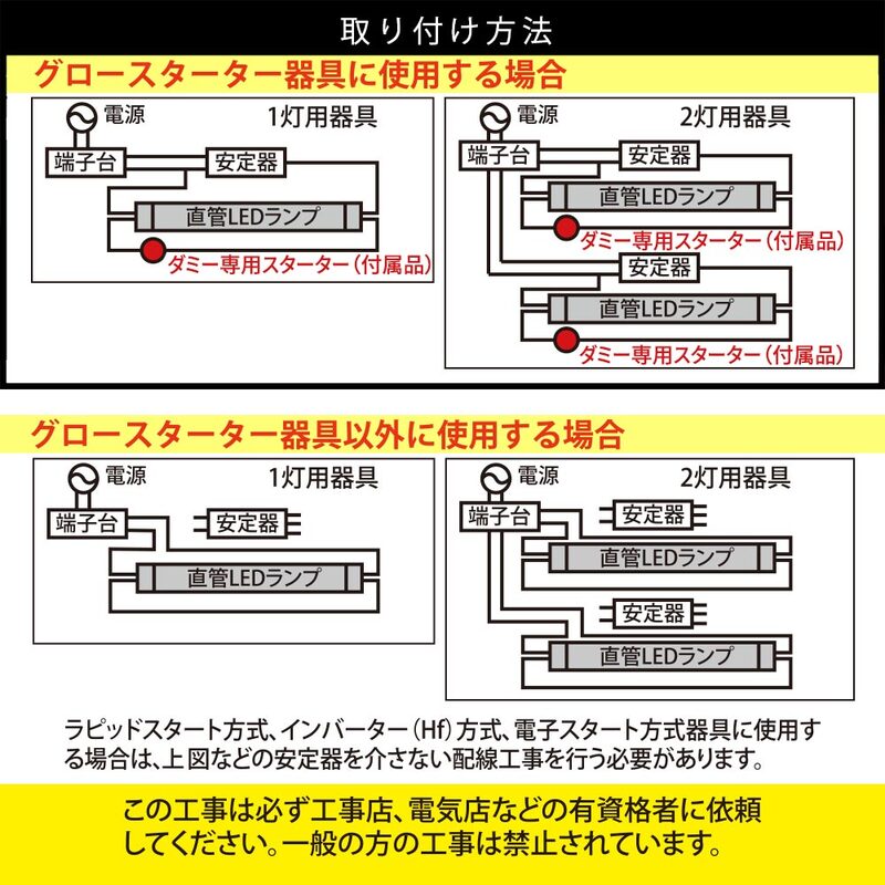 直管LEDランプ 40形相当 G13 昼光色 グロースターター器具専用 片側