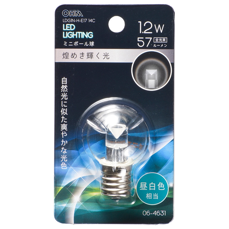 LED電球 ミニボール電球形 E17/1.2W 昼白色 クリア｜LDG1N-H-E17