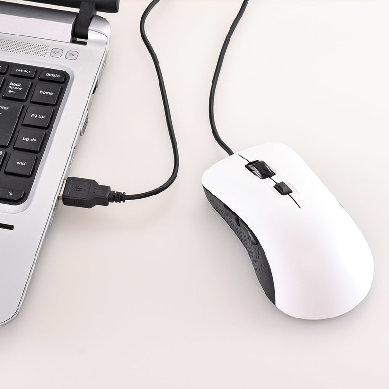 静音マウス 有線 BlueLED Lサイズ 抗菌 ホワイト｜PC-SMUBS5L-W