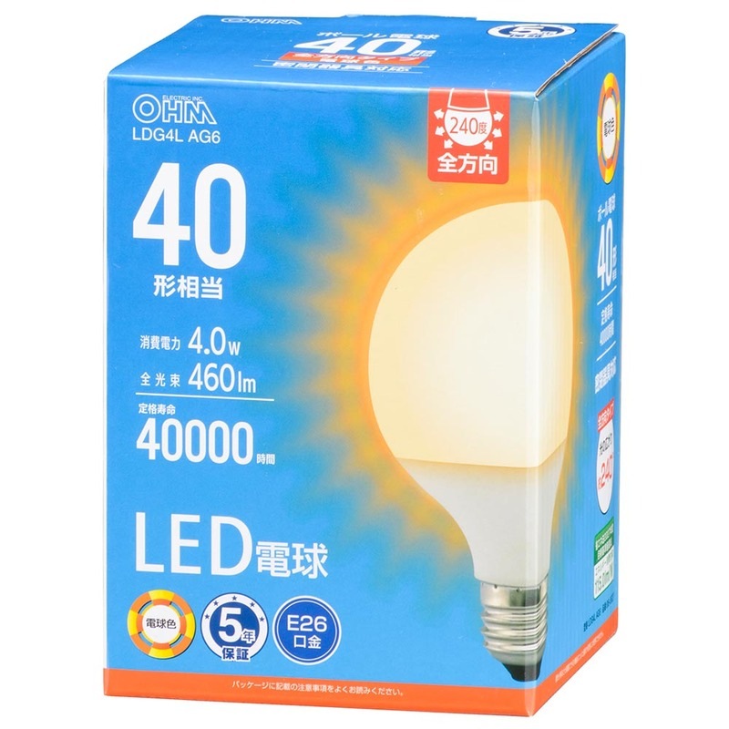LED電球ボール電球形E26 40形相当 G95電球色 ｜LDG4L AG6 06