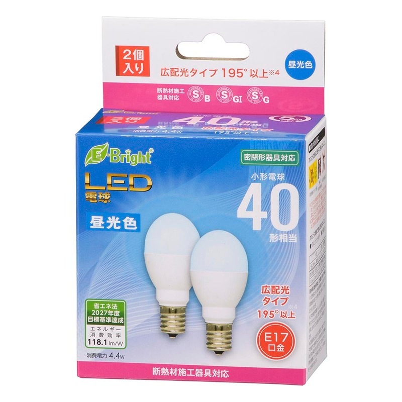 LED電球 小形 E17 40形相当 昼光色 2個入｜LDA4D-G-E17 IH23 2P 06