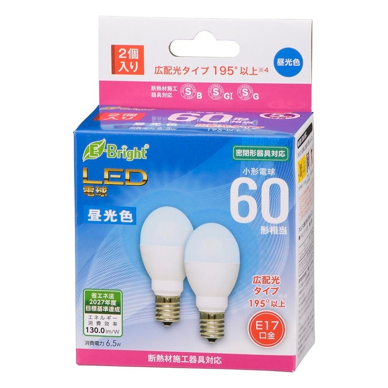LED電球 小形 E17 60形相当 昼光色 2個入｜LDA7D-G-E17 IH23 2P 06