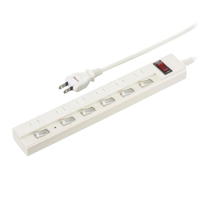 節電タップ 雷ガード/ブレーカー付 6個口 5m｜HS-TPKV65W-22 00-1583