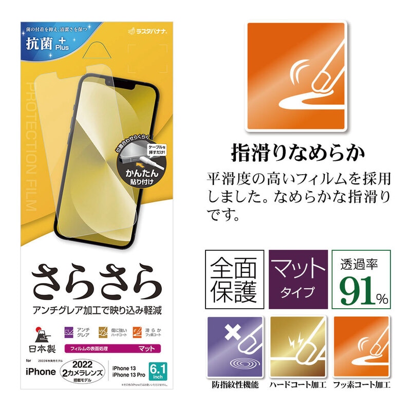 ラスタバナナ 液晶保護フィルム iPhone14／13Pro／13 抗菌加工