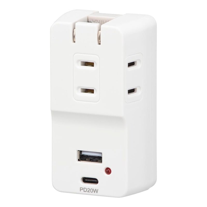 モバイルUSBタップ 雷ガード PD対応 20W｜HS-A3U1C1KE-W 00-7086｜通販
