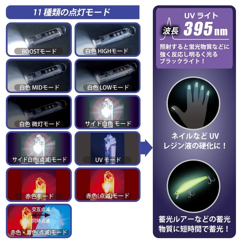 USB充電式LEDミニマルチライト UVライト付属｜LH-MR139UV 08-1396