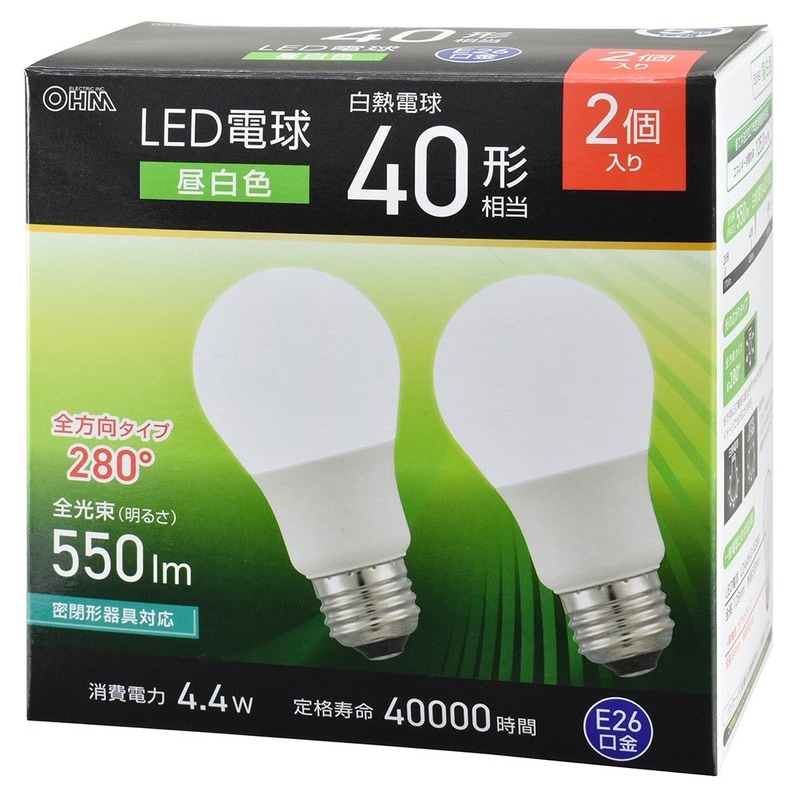 LED電球 E26 40形相当 昼白色 2個入｜LDA4N-G AG59 2P 06-5464｜通販
