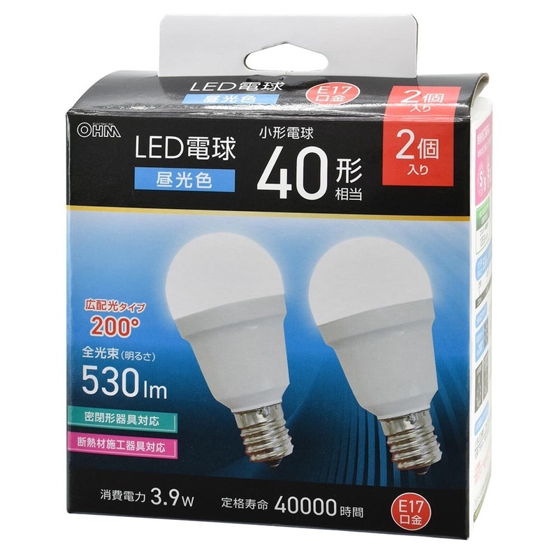 【値下げ！】口金／E17　LED電球　 電球色　5個入り×9箱セット（45個） 値下げ！】口金／E17 LED電球 電球色 5個入り×9箱セット（45個