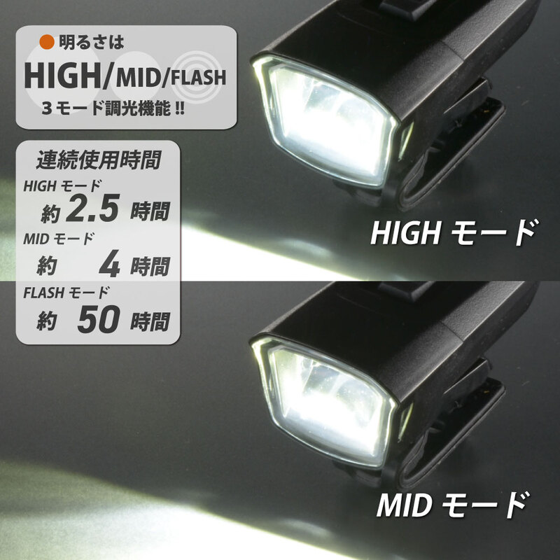 充電式LEDサイクルライト 500ルーメン 調光機能｜SL-BR500-K 08-1383