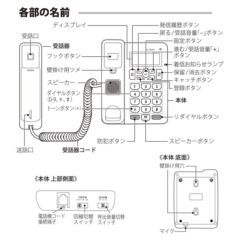 シンプルホン 迷惑電話対策機能付｜TEL-2995D 05-2995｜通販ならオーム